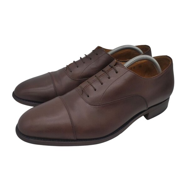 Loding Brown Leather Oxfords Mens Cap Toe Dress Shoes Size US 10 F Goodyear Welt - Picture 1 of 13